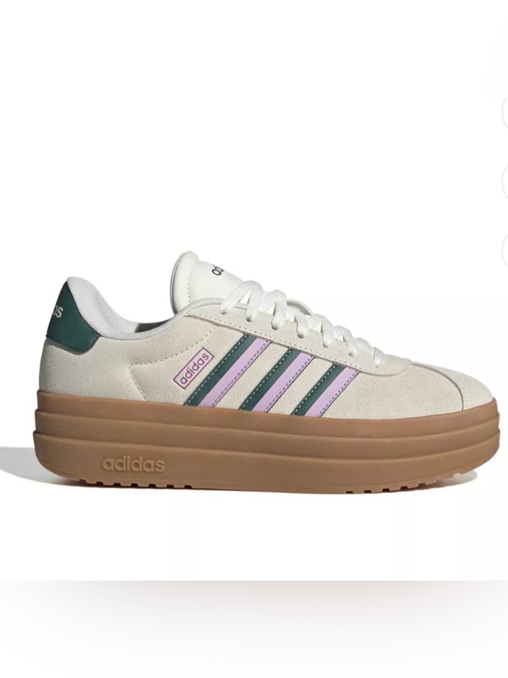 adidas Cream Platform Sneaker with Pink & Green Stripes size 6 nwt